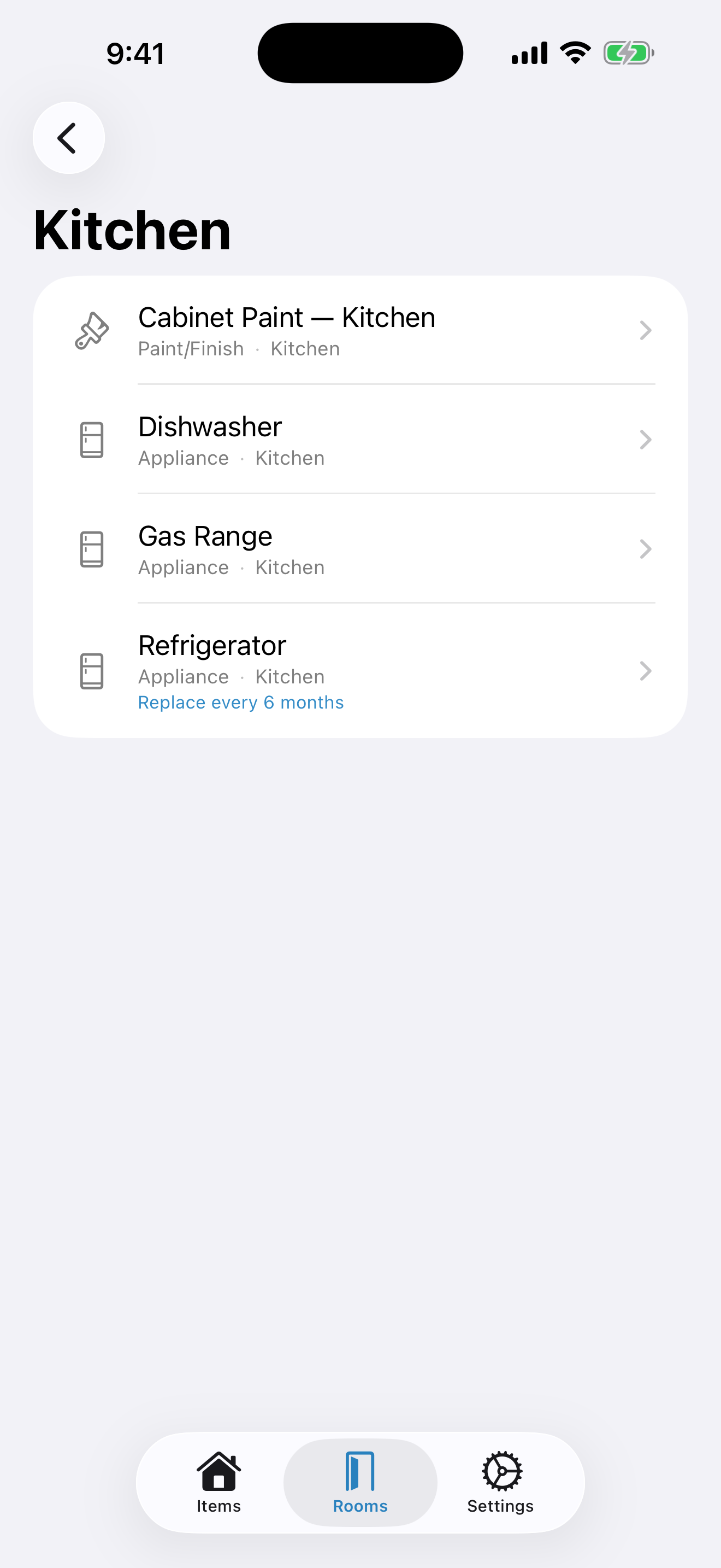 Room view with organized items